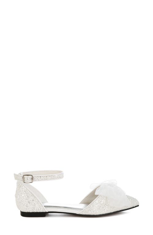 Rag & Co Women's Clarice Sheer Bow Detail Glitter Flat Sandals In White In White