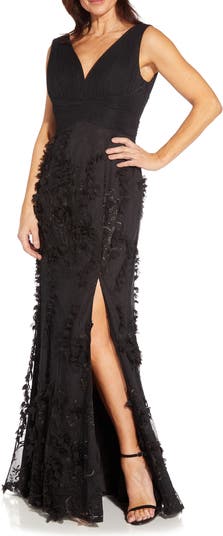 Aidan Mattox by Adrianna Papell Embroidered Mesh Trumpet Gown