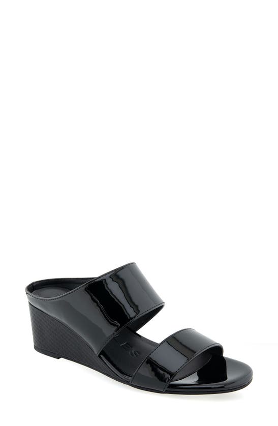 Aerosoles Wheeler Womens Snake Print Manmade Wedge Sandals In Black Patent Pu