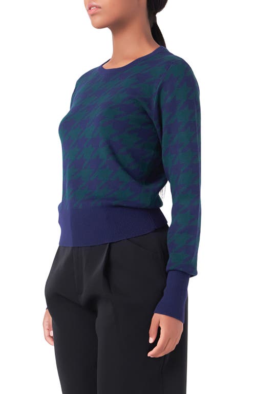 Endless Rose Houndstooth Sweater In Green/navy