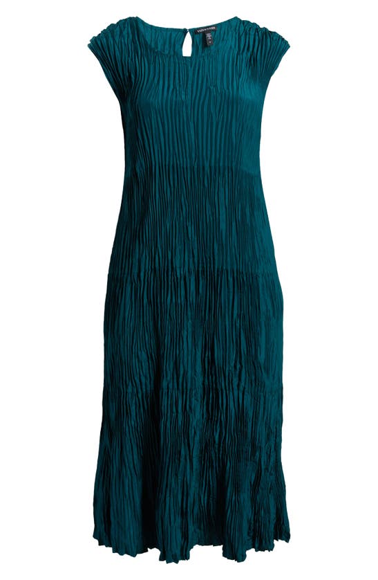 Shop Eileen Fisher Tiered Pleated Silk Midi Dress In Aegean