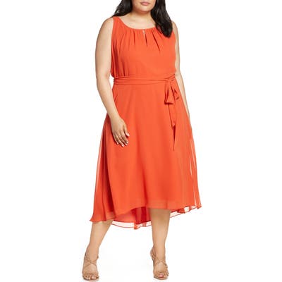 Plus Size Tahari Sleeveless Chiffon Midi Dress, Orange