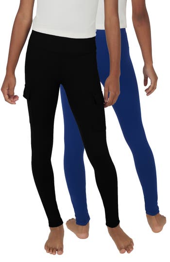 90 Degree By Reflex Kids' 2-pack Cargo Pocket Leggings In Black/bellwether Blue