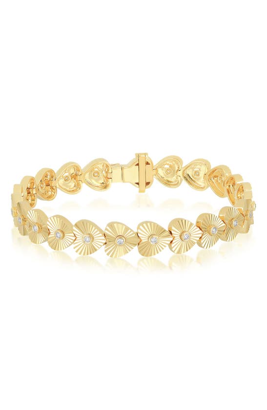 Ef Collection Diamond Fluted Heart Eternity Bracelet In 14k Yellow Gold