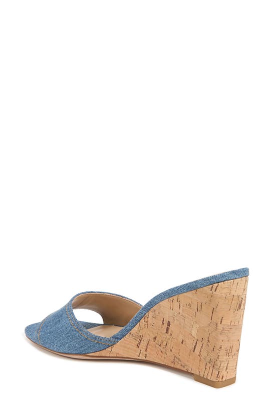 Shop Veronica Beard Ellen Wedge Slide Sandal In Mid Blue/ Natural