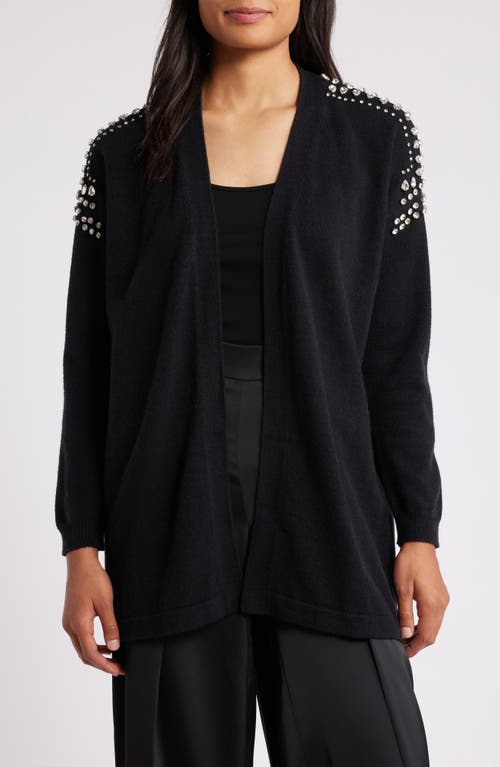 Shop Anne Klein Crystal Embellished Cardigan In Anne Black