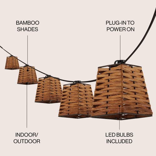 Jonathan Y Quinn 10-light Indoor/outdoor Classic Vintage Incandescent G40 Square Shaded String Light In Brown