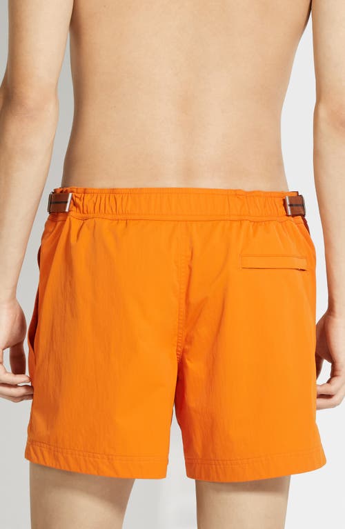 Shop Zegna Nylon Swim Trunks In Arancio Di Namibia