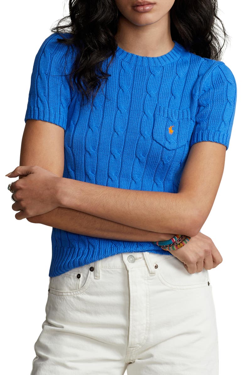 Polo Ralph Lauren Cable Short Sleeve Cotton Crewneck Sweater | Nordstrom
