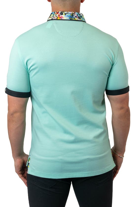 Shop Maceoo Mozartsolid Green Button Down Piqué Polo In Teal Green