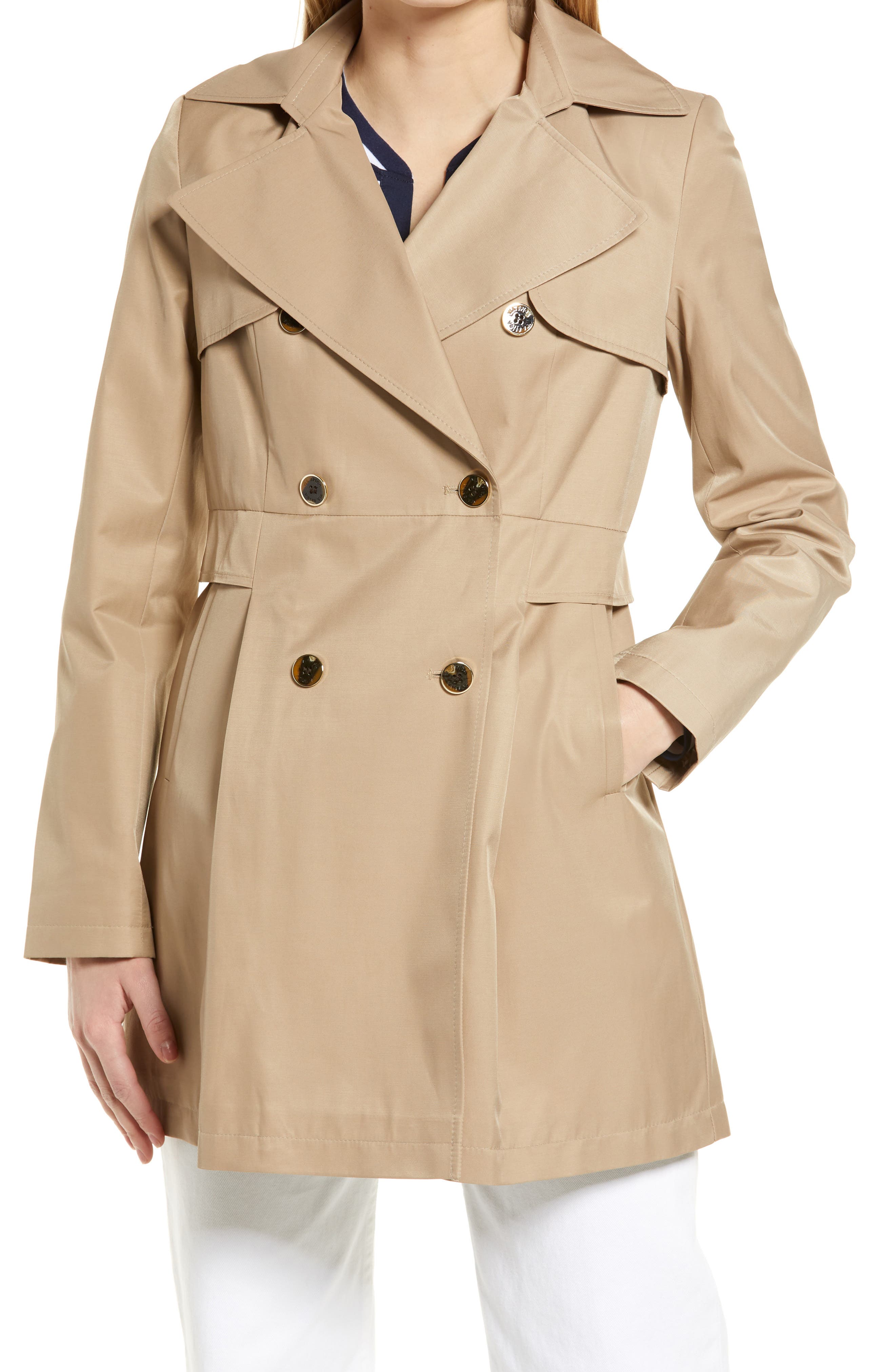 double breasted cotton blend trench coat lauren ralph lauren