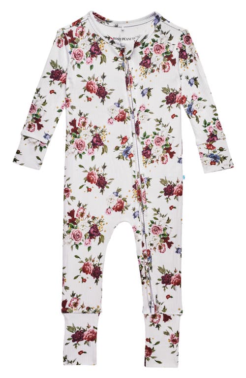 Shop Posh Peanut Philippa Floral Fitted Convertible Footie Pajamas In Open White