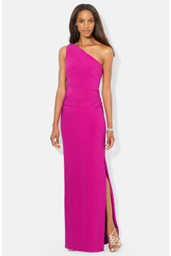 Lauren Ralph Lauren Embellished One-Shoulder Jersey Column Gown | Nordstrom
