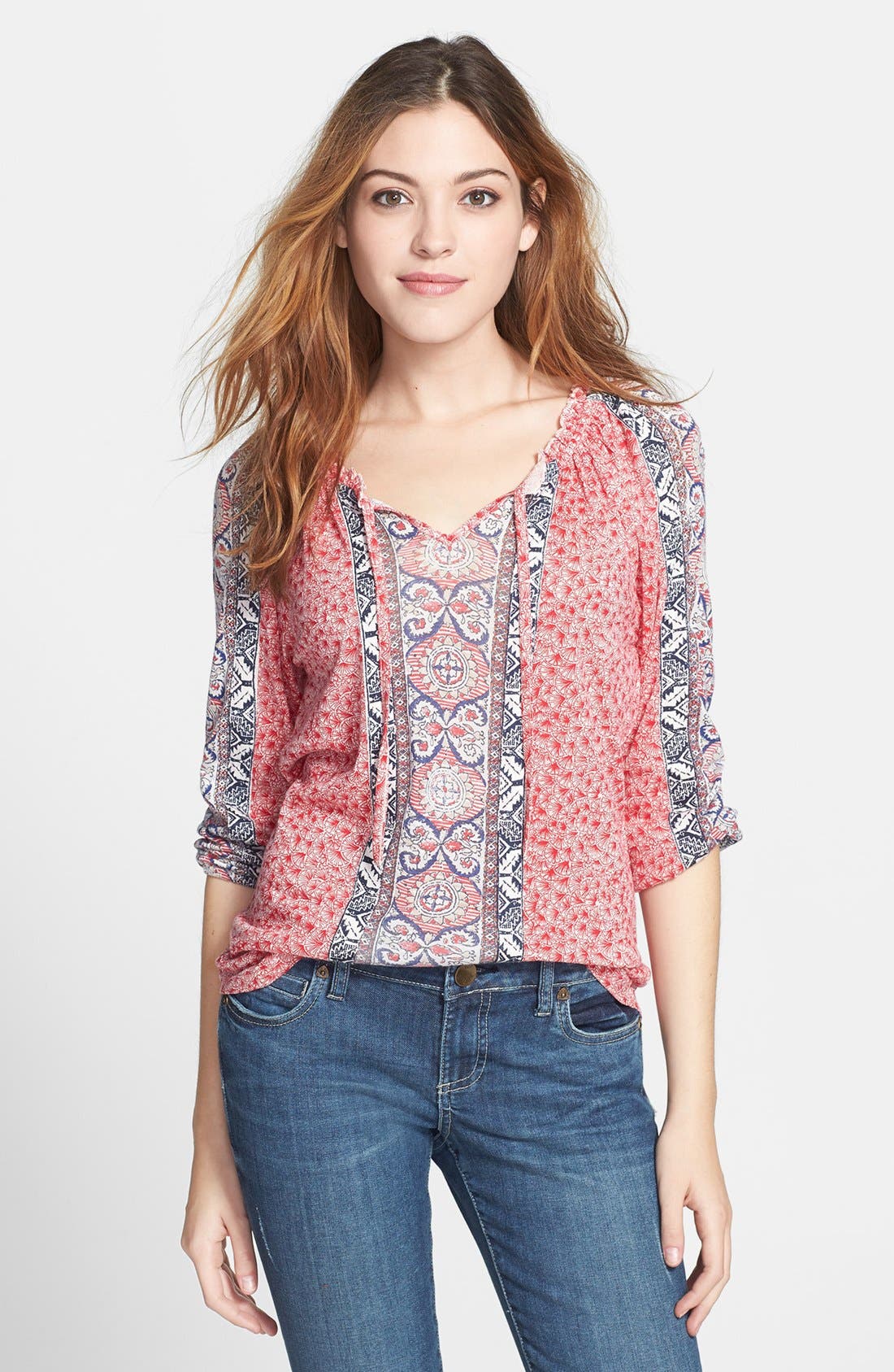 Lucky Brand 'Big Sur' Mixed Print Peasant Top Nordstrom