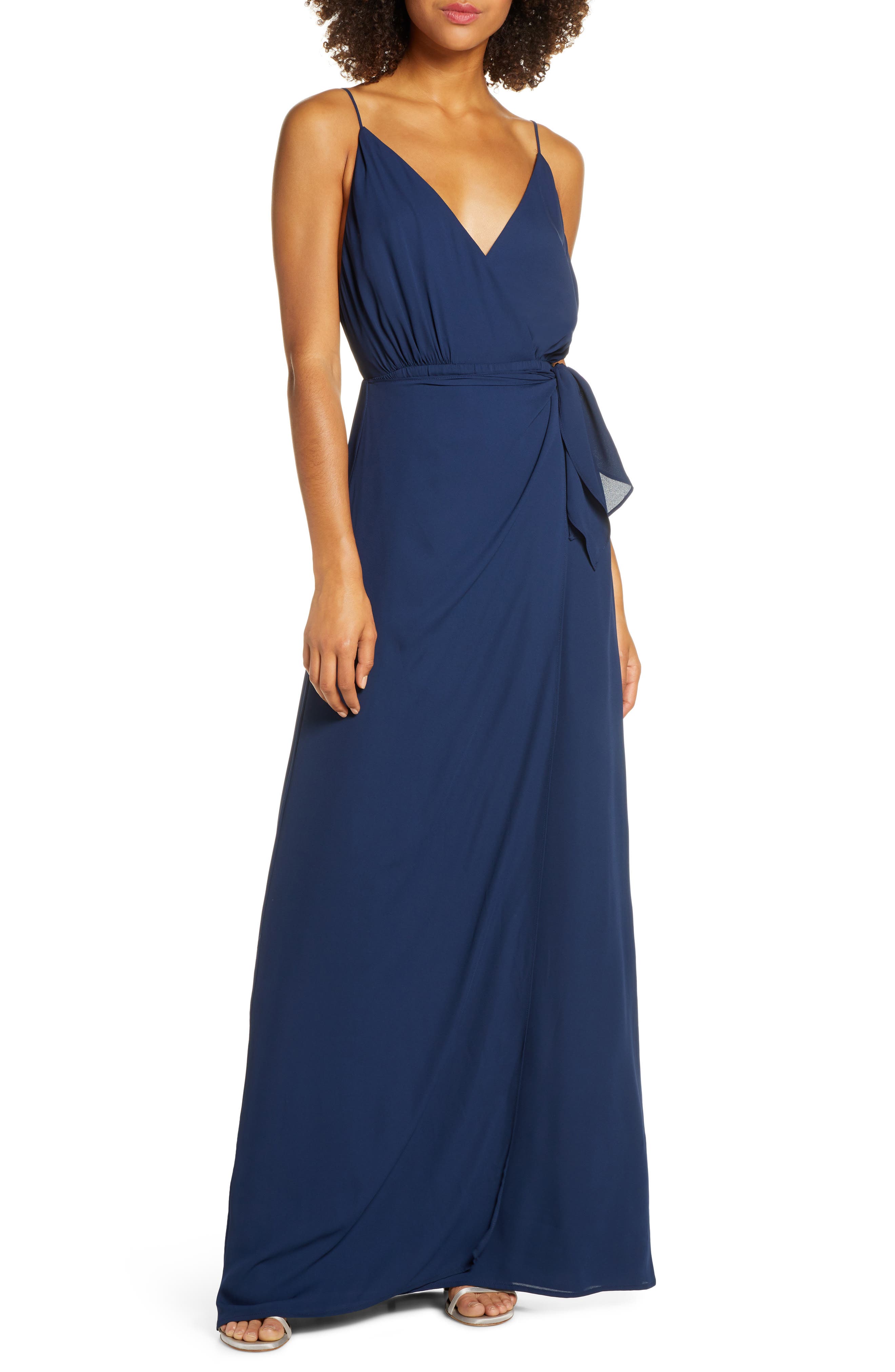 Wayf The Wynona Faux Wrap Gown, Blue
