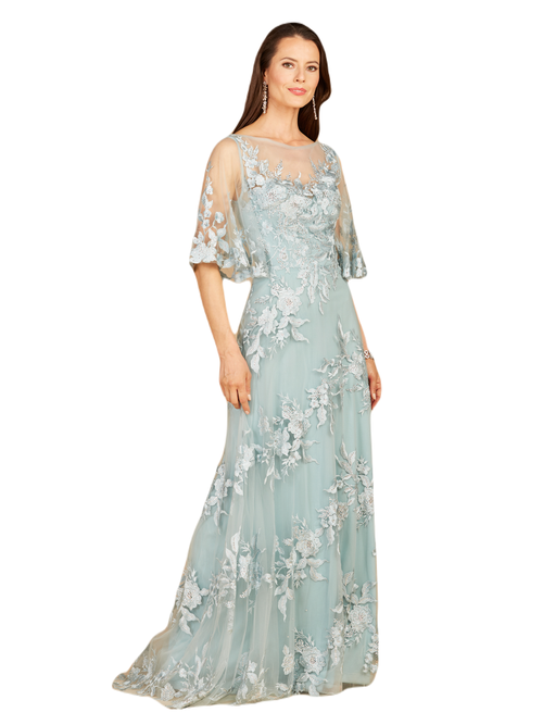 Lara New York Sheer Off Shoulder Ball Gown In Navy
