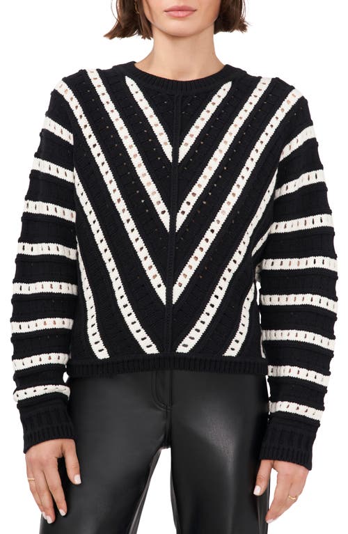 halogen(r) V-Stripe Pattern Sweater in Black/White Mini Stripe