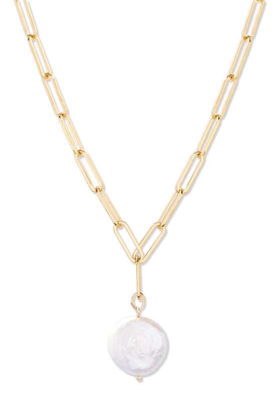 Shop Brook & York Olive Mother-of-pearl Pendant Paper Clip Chain Necklace In Gold