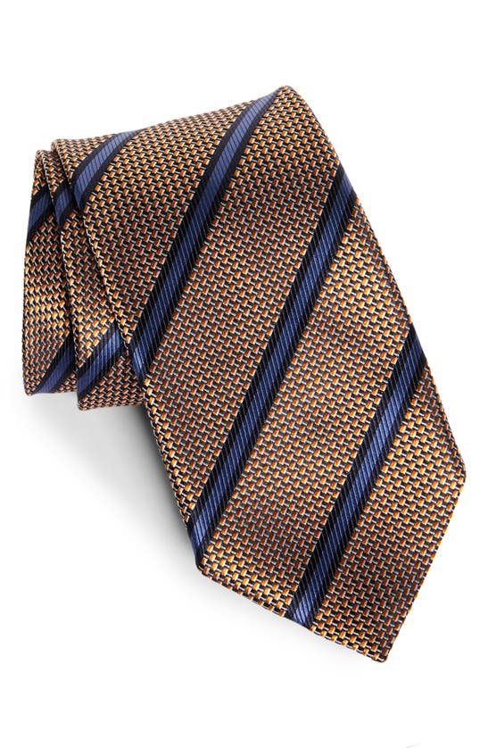 Shop Zegna Ties Paglie Stripe Silk Tie In Orange/ Blue