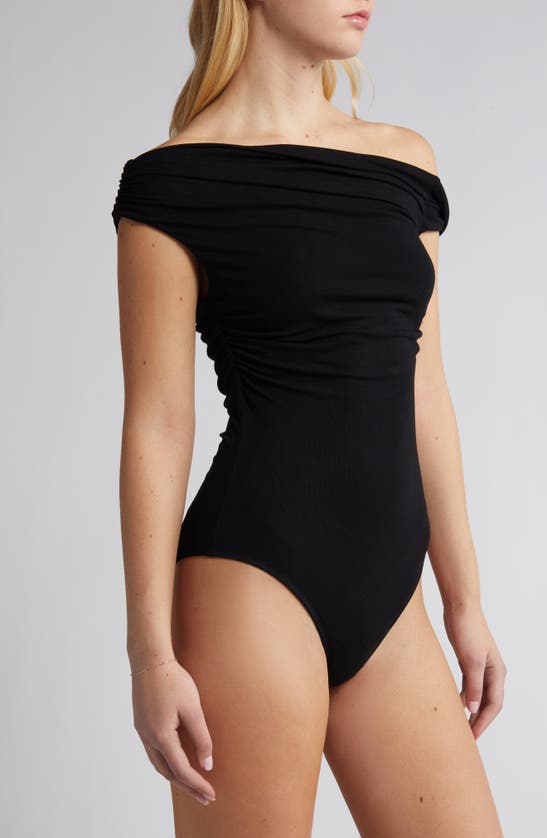 Shop Astr Fiora One-shoulder Bodysuit In Black