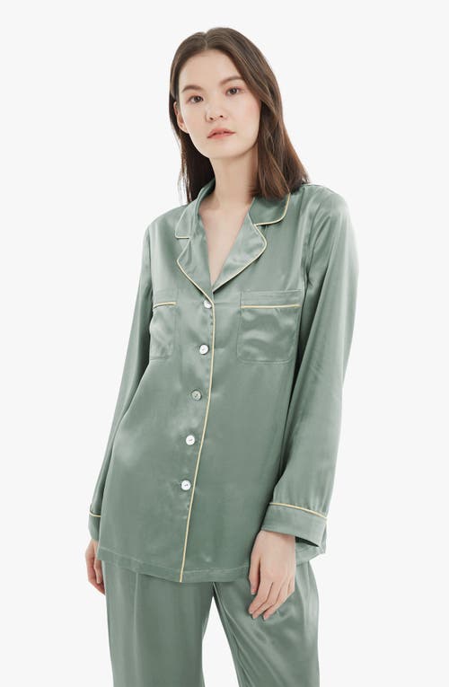 Shop Lilysilk Gold Piping Silk Pajamas Set In Avocado Green