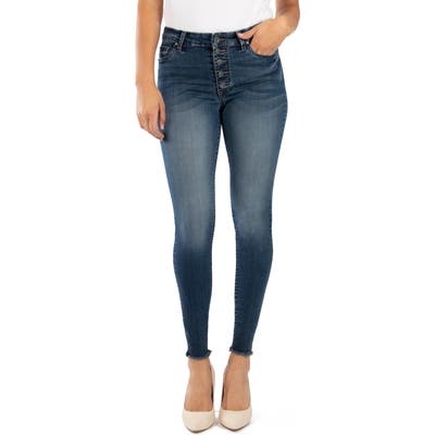 Kut From The Kloth Donna High Waist Frayed Hem Ankle Skinny Jeans, Blue