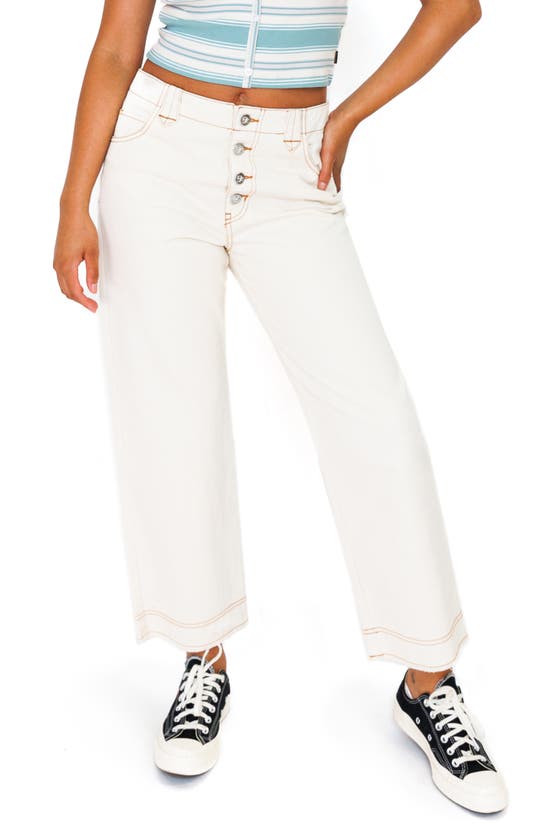 Fivestar General Exposed Button Fray Hem Crop Straight Leg Jeans In Natural