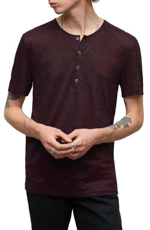 John Varvatos Torrance Short Sleeve Linen Henley in Dark Plum at Nordstrom, Size Medium