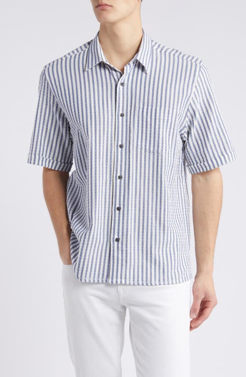 Cotton Short Sleeve Button-Up Shirt in Blue