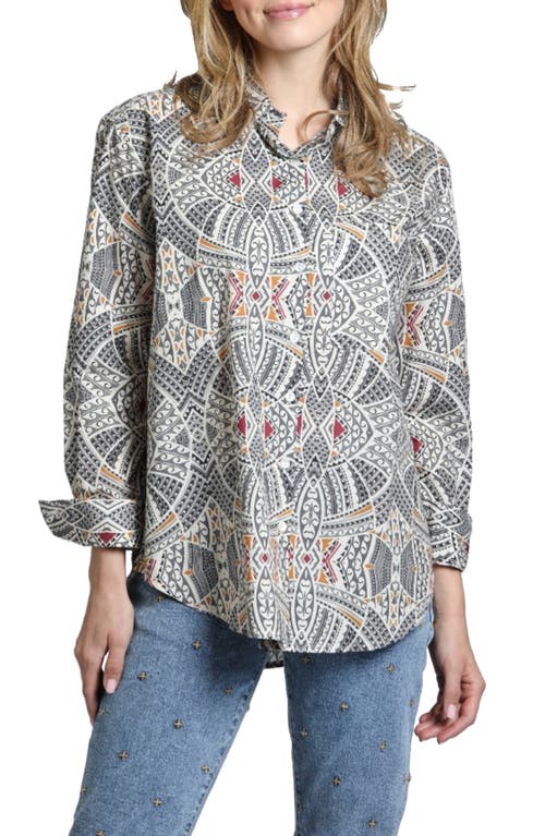 Shop Apny Geo Print Relaxed Fit Button-up Shirt In Grey Multi