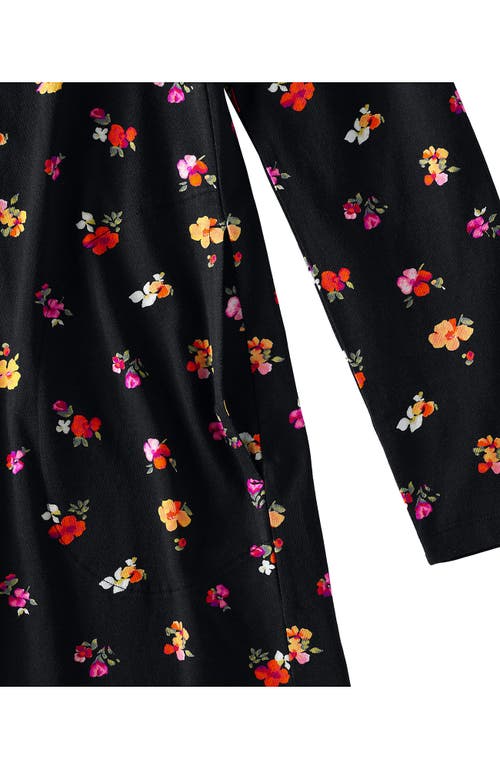 Lands' End Cotton Jersey Long Sleeve Hooded Swim Cover-up Dress In Black Meadow Floral Border