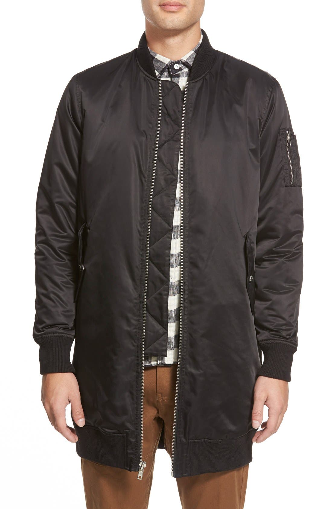 Members Only Longline Water Resistant Satin Bomber Jacket Nordstrom