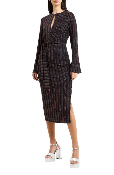 Paula Metallic Stripe Long Sleeve Midi Dress