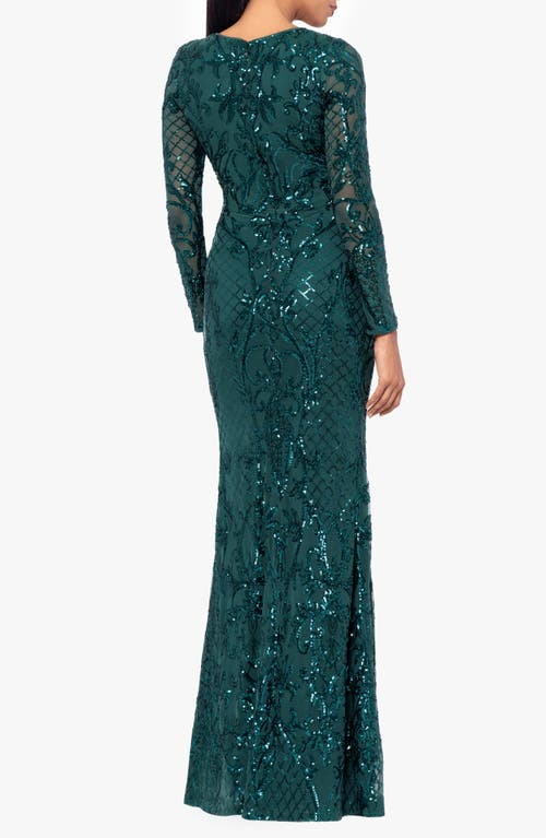 BETSY & ADAM BETSY & ADAM SEQUIN LONG SLEEVE MERMAID GOWN 
