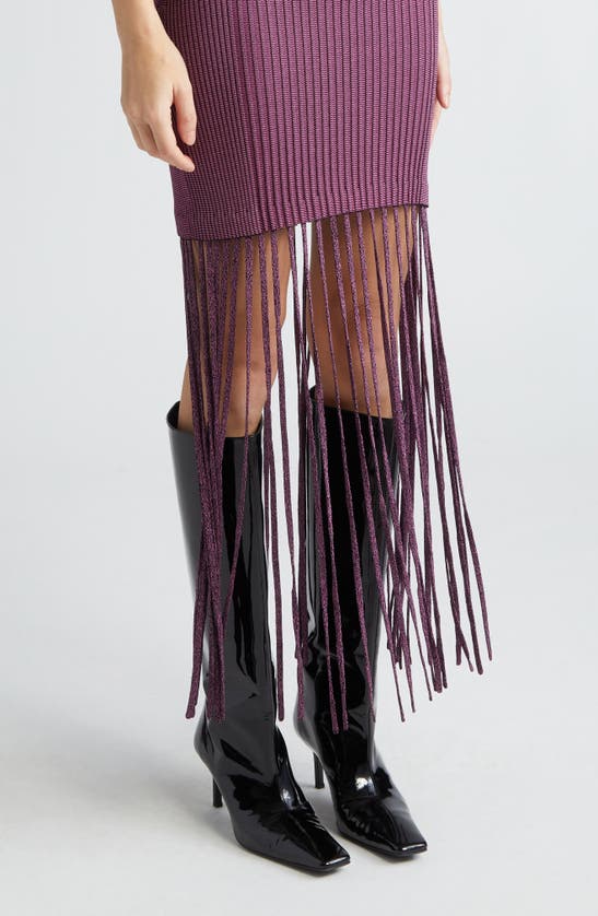 Shop Ganni Melange Rib Fringe Detail Knit Dress In Fiji Flower