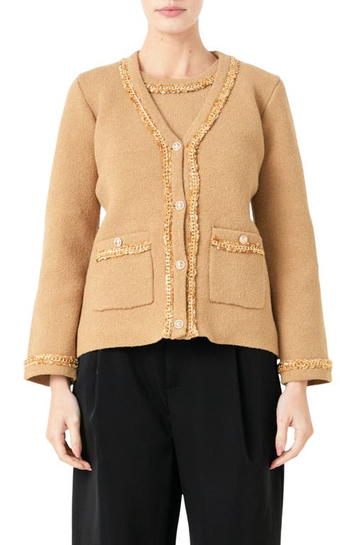 Endless Rose Trim Detail Cardigan In Camel