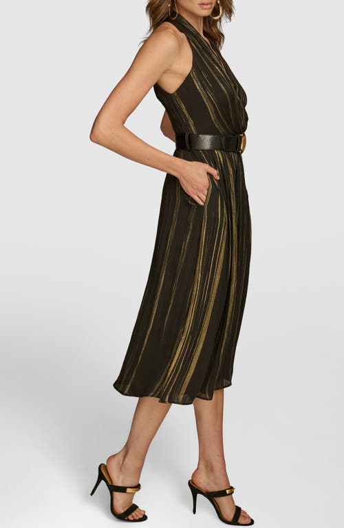 DONNA KARAN DONNA KARAN NEW YORK METALLIC BELTED MIDI DRESS