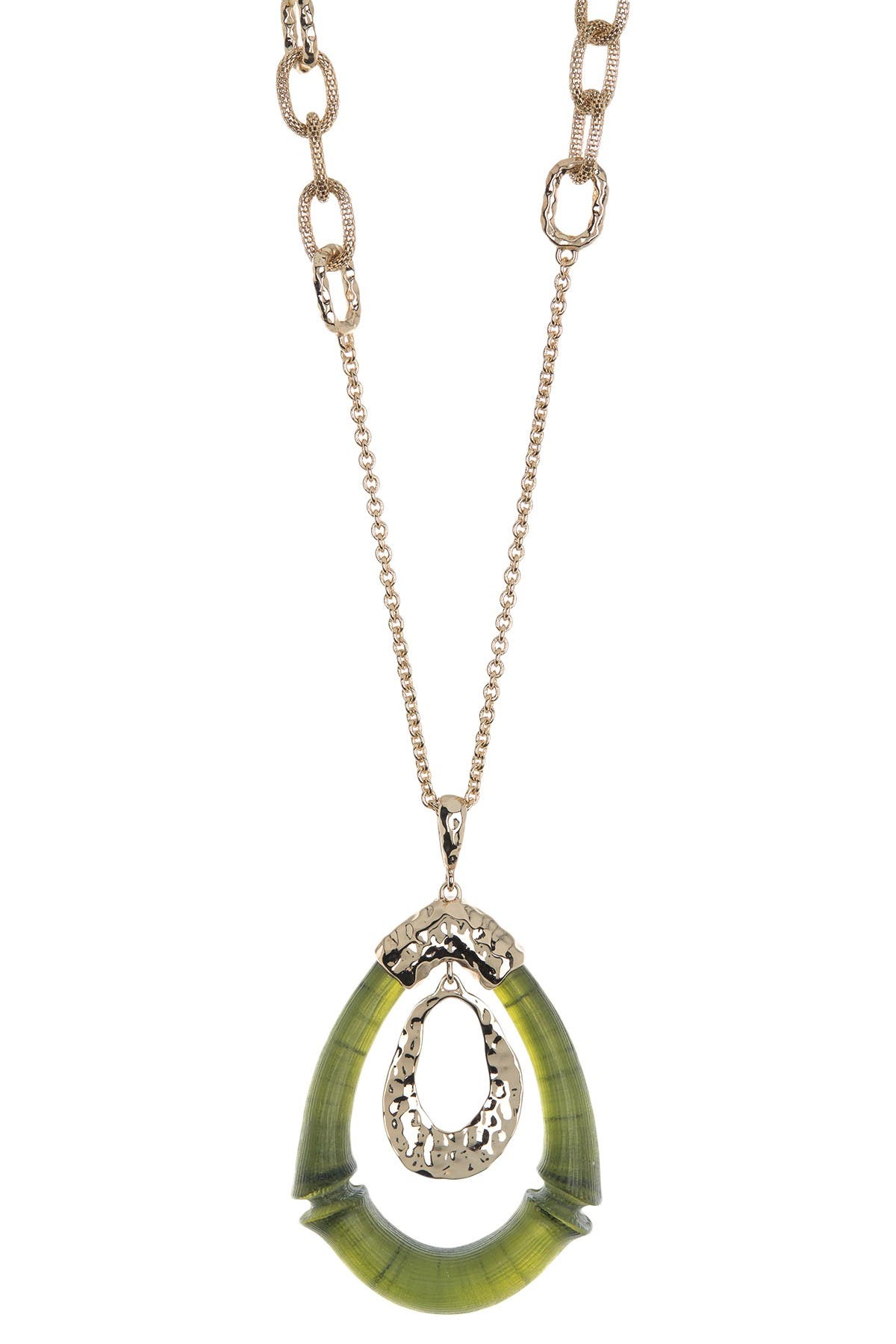 Alexis Bittar Hammered Bamboo Double Link Pendant Necklace In Grn Bmbo