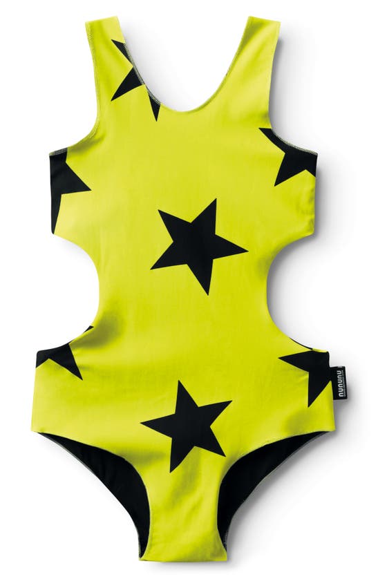 Nununu Kids' All Star Cutout One-piece Swimsuit In Hot Lime