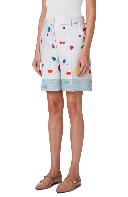 Shop Akris Fruit Print Cotton & Silk Blend Bermuda Shorts In Greige-multicolor