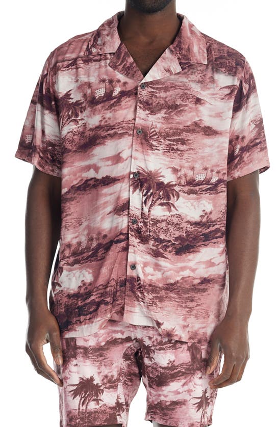 Nana Judy Verve Scenic Print Short Sleeve Button-up Shirt In Mauve