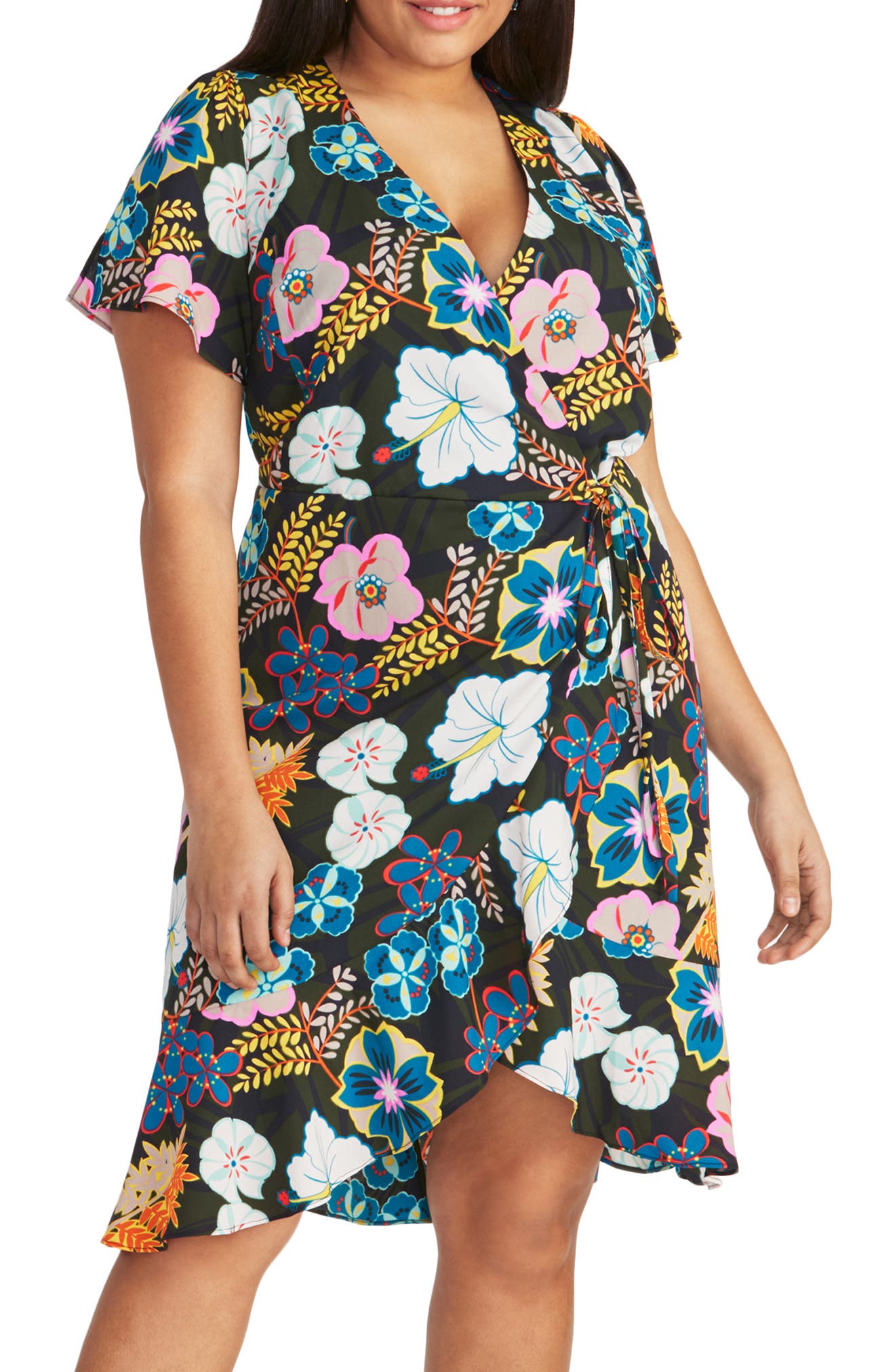 Plus Size Rachel Rachel Roy Floral Print Wrap Dress, Blue
