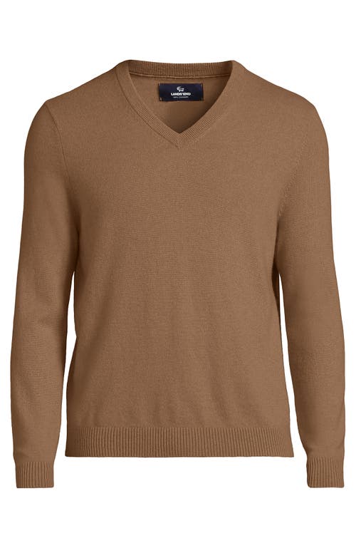 Shop Lands' End Fine Gauge Cashmere V-neck Sweater In Classic Camel