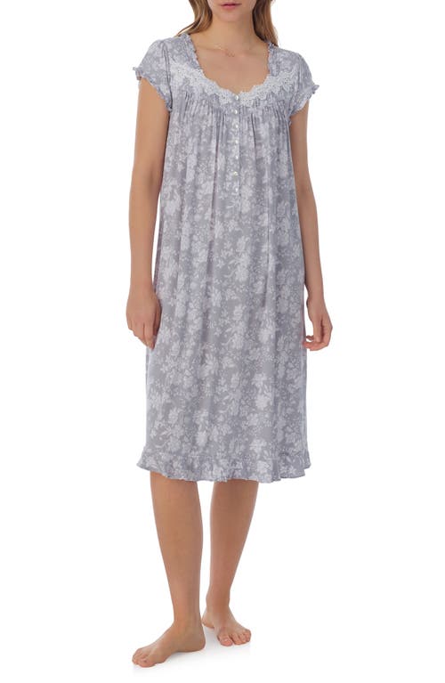 Eileen West Waltz Floral Cap Sleeve Nightgown in Grey Print 