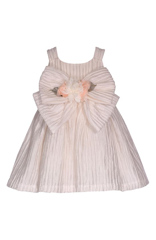 Iris & Ivy Babies' Floral Bow Pleated Party Dress In Ivory