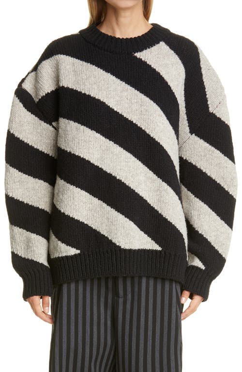 Diagonal Stripe Double Face Wool Sweater in Grey/Black
