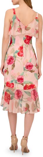 Adrianna Papell Floral Print Ruffle Chiffon Midi Dress Nordstrom