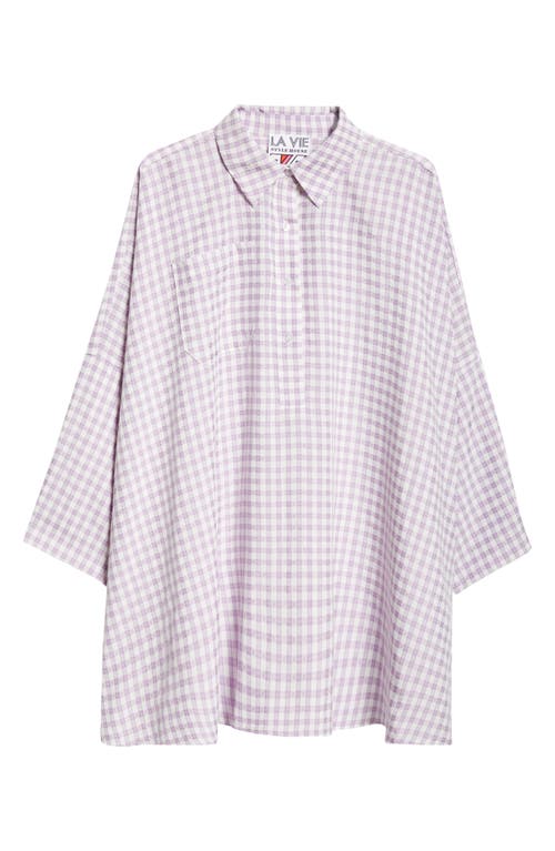 La Vie Style House Gingham Check Oversize Shirt In Purple White