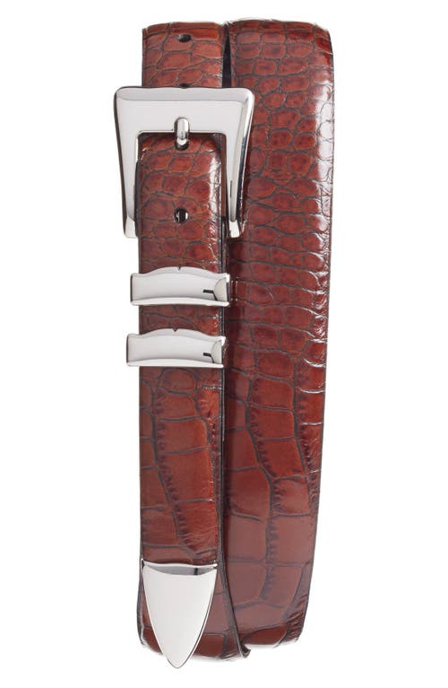Alligator Embossed Leather Belt in Cognac