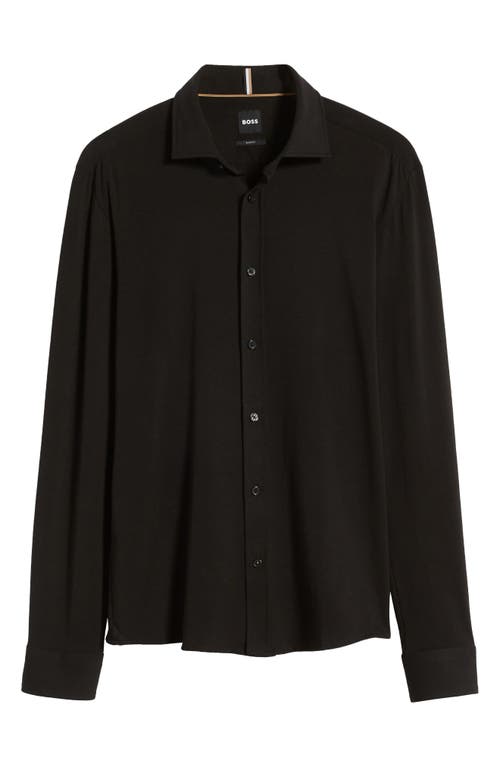 Shop Hugo Boss Boss Roan Solid Stretch Cotton Button-up Shirt In Black